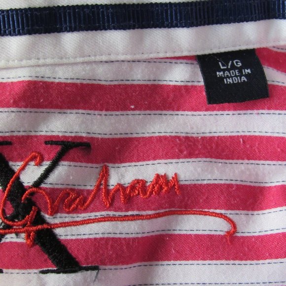 Robert Graham X Red White Stripes Contrasting Cuffs Collar Men's Shirt Sz L Read - Picture 14 of 15